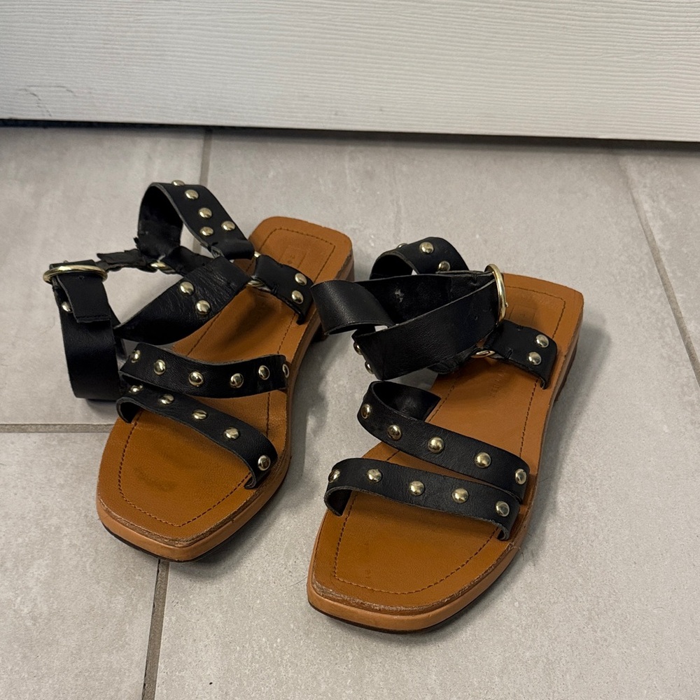 Top of the World Black and Brown Studded Sandals